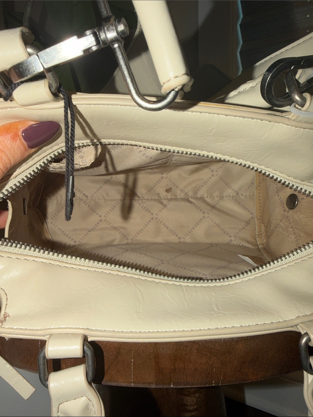 Steve Madden Ivory Leather Studded Satchel - Picture 5 of 6